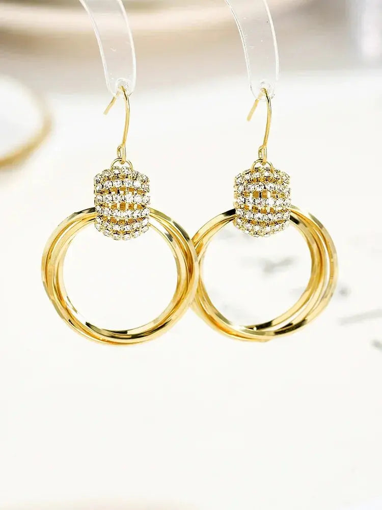Multilayer diamond earrings(24k gold plated)
