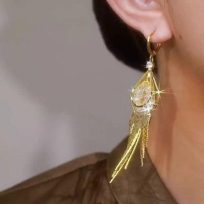 Mesh crystal tassel earrings24k gold plated)