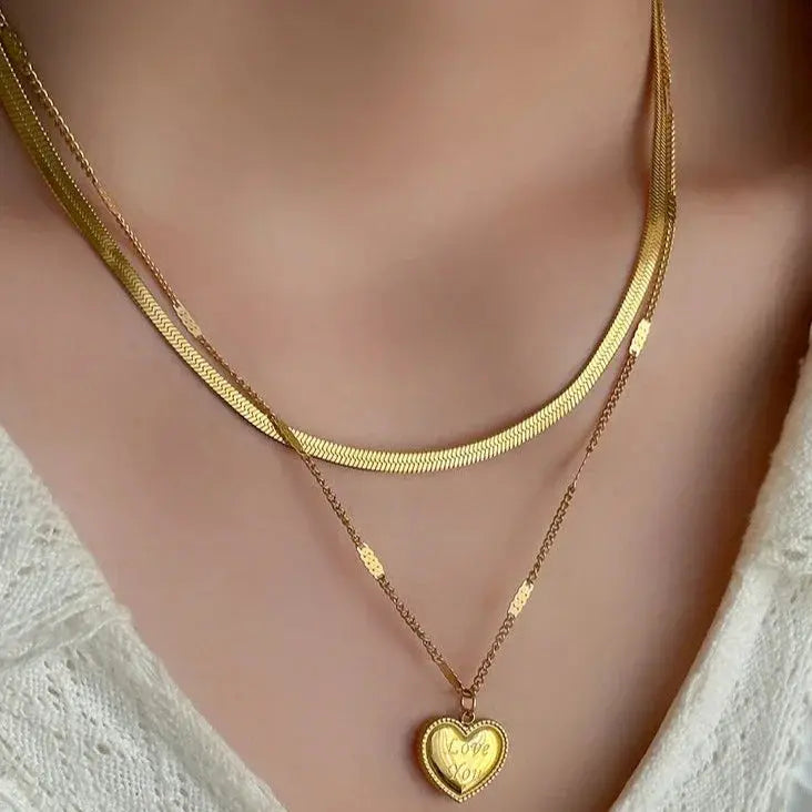 Double layer'I Love You'  Necklace(18k gold plated)