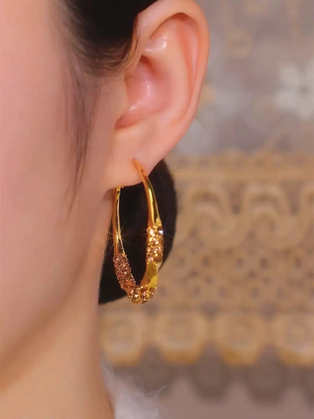 Diamond Hoop earrings(24k gold plated)