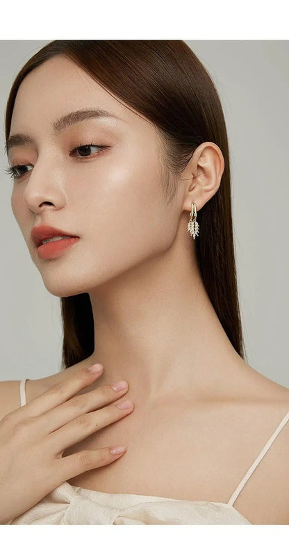 18K Gold Plated Diamond Leaf Earrings