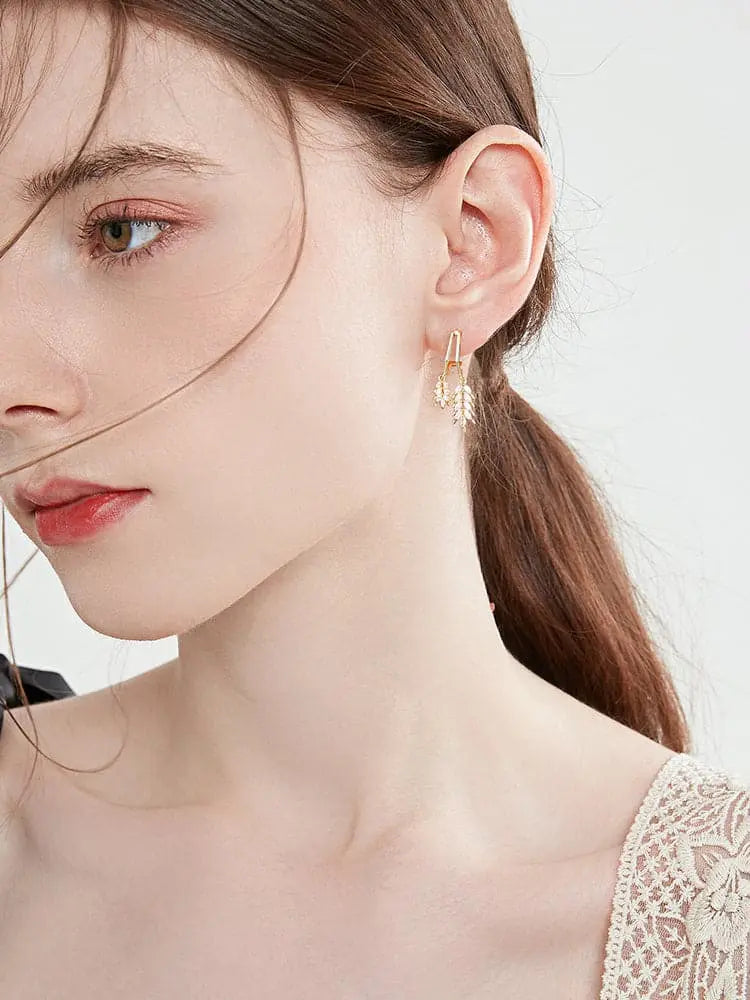 18K Gold Plated Diamond Leaf Earrings