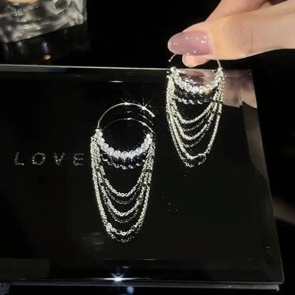 Micro zircon C-shaped long tassel earrings(s925 sterling silver)